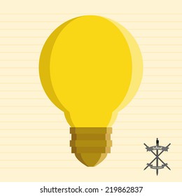 an isolated yellow light bulb on a paper background
