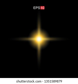 isolated yellow Rays with lens flare, Sun flare, flare on the black background. Transparent Vector Illustration