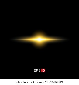 isolated yellow Rays with lens flare, Sun flare, flare on the black background. Transparent Vector Illustration