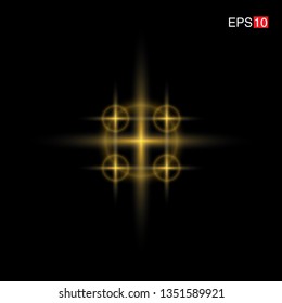 isolated yellow Rays with lens flare, Sun flare, flare on the black background. Transparent Vector Illustration