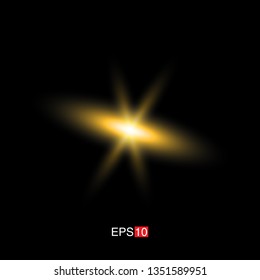 isolated yellow Rays with lens flare, Sun flare, flare on the black background. Transparent Vector Illustration