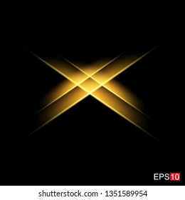 isolated yellow Rays with lens flare, Sun flare, flare on the black background. Transparent Vector Illustration