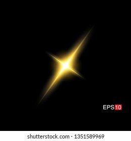 isolated yellow Rays with lens flare, Sun flare, flare on the black background. Transparent Vector Illustration