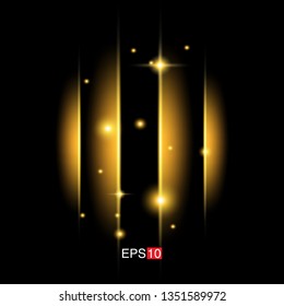 isolated yellow Rays with lens flare, Sun flare, flare on the black background. Transparent Vector Illustration