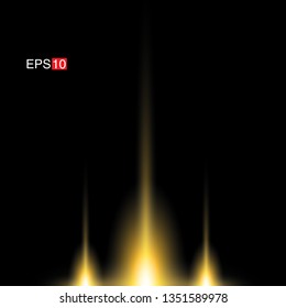 isolated yellow Rays with lens flare, Sun flare, flare on the black background. Transparent Vector Illustration