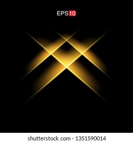 isolated yellow Rays with lens flare, Sun flare, flare on the black background. Transparent Vector Illustration