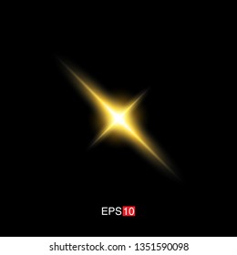 isolated yellow Rays with lens flare, Sun flare, flare on the black background. Transparent Vector Illustration
