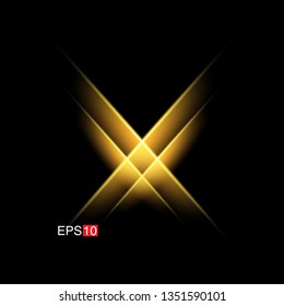 isolated yellow Rays with lens flare, Sun flare, flare on the black background. Transparent Vector Illustration
