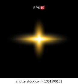 isolated yellow Rays with lens flare, Sun flare, flare on the black background. Transparent Vector Illustration