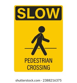 Isolated yellow rectangle black sign of pictogram man walking on walk lane, for cross walk of pedestrian walkway line