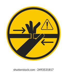 Isolated yellow safety sign hand pinch risk on closing door, for lift, elevator, bus, train, gate, door label 