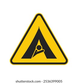 Isolated yellow safety sign outdoor camping, camp tent with campfire