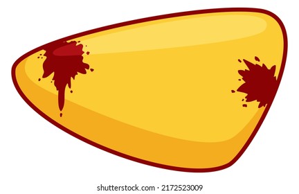 Signo amarillo aislado con dos manchas rojas como sangre, manchas o jugo de tomate.