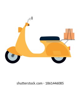 Isolated yellow small motorcycle delivery fast icon- Vector