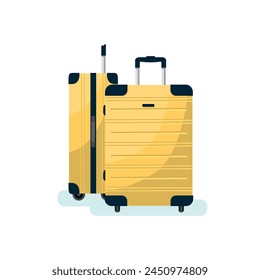 Isolated yellow suitcases set. Luggage vector illustration