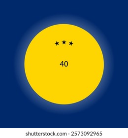 An isolated yellow table-tennis ball vector, illustration, design, against a dark blue radial gradient background. A simple, clean, and minimalist vector.