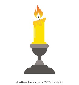 Isolado Amarelo Taper Vela Queima com derretimento de cera no Vintage cinzento Candlestick Holder Ilustração
