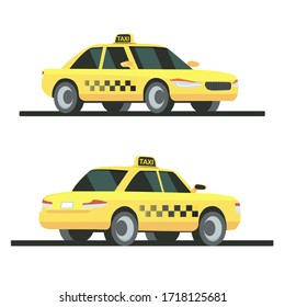 Isolated yellow taxi 2 side front and back. New headlight and bumper. Vector from illustrator program.