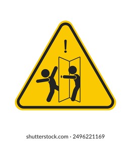 Isolated yellow triangle safety sign to open door slowly, may cause injury sign