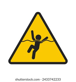 Isolated yellow triangle sign help swimming drown for sea water swim pool safety sign