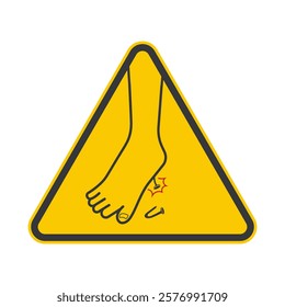 Isolated yellow triangle sign mandatory to wear safety shoes, risk nails puncture on foot sole