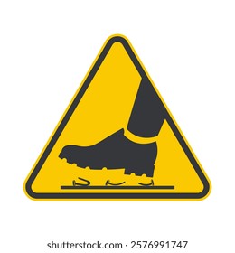 Isolated yellow triangle sign mandatory to wear safety shoes, risk nails puncture on foot sole