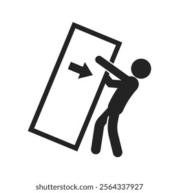 Isolated yellow triangular sign danger of tipping over. Pictogram safety handling to prevent accidents.