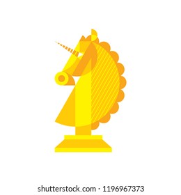 Isolated yellow unicorn in the form of a chess figure