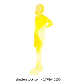 isolated, yellow watercolor silhouette boy, on white background