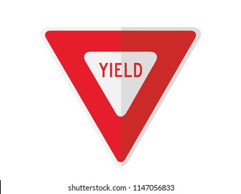 isolated yield sign with the text "YIELD" on red round triangle board. flat vector design. infographic style