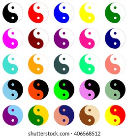 Isolated "Yin Yang" symbol collection in different color combinations on a white background - Eps10 Vector graphics and illustration