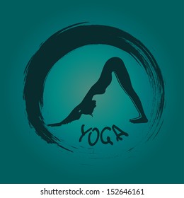 Isolated Yoga Label With Zen Symbol And Downward Facing Dog Pose