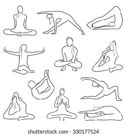 Isolated yoga position - asanas and stretching. Vector set