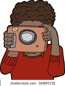 Isolated young adult using point and shoot camera