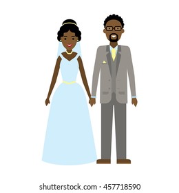 Isolated young beautiful newweddies couple on white background. Happy smiling african american couple.