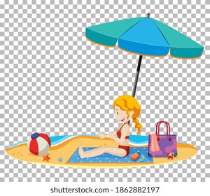 Joven aislada en la ilustración de la playa