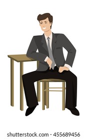 isolated young man seated on a white background on a flat style, vector illustration