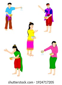 isolated young man and woman with Water bowl on white background vector design