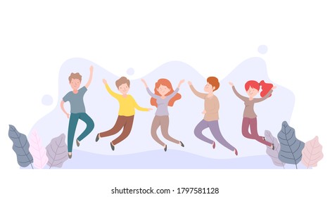 Isolated young people jumping. Happiness and youth concept. Vector illustration.