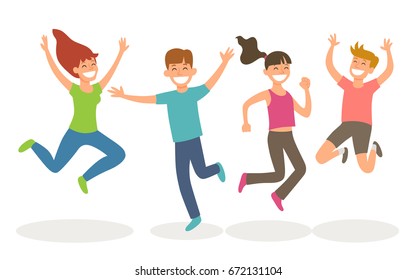 Isolated young people jumping. Happiness and youth concept. Vector illustration.