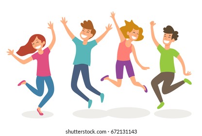 Isolated young people jumping. Happiness and youth concept. Vector illustration.