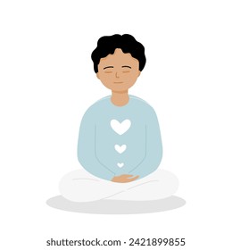 Isolated of a young person meditating in position.