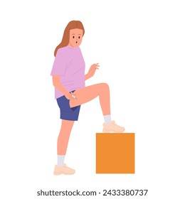 Isolated young woman cartoon character applying subcutaneous injection with syringe into leg