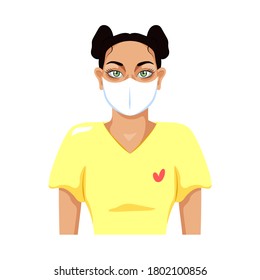 Isolated young woman wearing a face mask - Vector