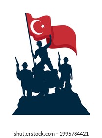 Isolated zafer bayrami military soldiers with turkish flag