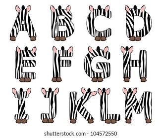 Isolated zebra alphabet set from A to M