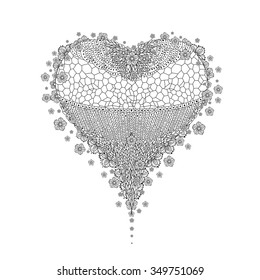 isolated zentangle heart with flowers