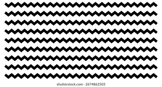 Isolated zig zag line on white page. Set of curved abstract lines on white background.  Modern zigzag illustration line set. Graphical pattern shapes icon. 