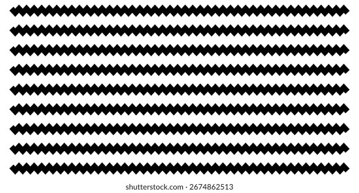 Línea en zig zag aislada en la página blanca. Conjunto de líneas abstractas curvas sobre fondo blanco.  Conjunto de líneas de ilustración en zigzag moderno. Icono de Formas de patrón gráfico. 