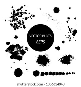 Blogs aislados de diferentes formas y tamaños. Grupos de manchas y salpicaduras. Vector clipart. Colección Grunge.